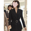 Women's Slim Fit Long Sleeve Single Row Multiple Buckle Jacket Office Wind Style for Work in Black