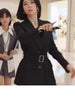 Women's Slim Fit Long Sleeve Single Row Multiple Buckle Jacket Office Wind Style for Work in Black