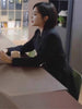 Women's Slim Fit Long Sleeve Single Row Multiple Buckle Jacket Office Wind Style for Work in Black