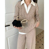 Women's Knitted Solid Color Thick Wide Leg Pants for Autumn in Warm Comfortable Everyday Wear