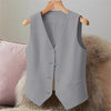 Women's Regular Fit Collarless Polyester Solid Color Vest with Single Row Multiple Buckles and Pocket for Fall Layering in Black