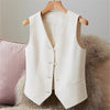 Women's Regular Fit Collarless Polyester Solid Color Vest with Single Row Multiple Buckles and Pocket for Fall Layering in Black