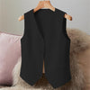 Women's Regular Fit Collarless Polyester Solid Color Vest with Single Row Multiple Buckles and Pocket for Fall Layering in Black