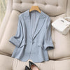 Women's Slim Fit Simple Style Tencel Solid Color Button Collar Three-Quarter Sleeve One Button Jacket with Buttons for Spring in Apricot