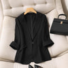 Women's Slim Fit Simple Style Tencel Solid Color Button Collar Three-Quarter Sleeve One Button Jacket with Buttons for Spring in Apricot