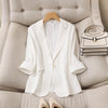 Women's Slim Fit Simple Style Tencel Solid Color Button Collar Three-Quarter Sleeve One Button Jacket with Buttons for Spring in Apricot