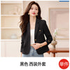 Women's Slim Fit Polyester Solid Color Suit Collar Long Sleeve Single Breasted Two Button Jacket with Pockets for Office in Autumn