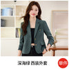 Women's Slim Fit Polyester Solid Color Suit Collar Long Sleeve Single Breasted Two Button Jacket with Pockets for Office in Autumn