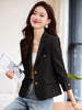 Women's Slim Fit Polyester Solid Color Suit Collar Long Sleeve Single Breasted Two Button Jacket with Pockets for Office in Autumn