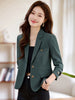 Women's Slim Fit Polyester Solid Color Suit Collar Long Sleeve Single Breasted Two Button Jacket with Pockets for Office in Autumn