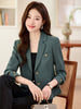 Women's Slim Fit Polyester Solid Color Suit Collar Long Sleeve Single Breasted Two Button Jacket with Pockets for Office in Autumn