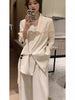 Women's Loose Fit Double Breasted Tr Fabric Solid Color Suit Collar Long Sleeve Blazer with Straps for Office in Autumn