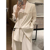 Women's Loose Fit Double Breasted Tr Fabric Solid Color Suit Collar Long Sleeve Blazer with Straps for Office in Autumn
