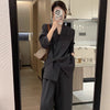 Women's Loose Fit Double Breasted Tr Fabric Solid Color Suit Collar Long Sleeve Blazer with Straps for Office in Autumn