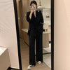 Women's Loose Fit Double Breasted Tr Fabric Solid Color Suit Collar Long Sleeve Blazer with Straps for Office in Autumn