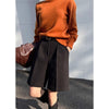 Women's Regular Fit Thickened Woolen Solid Color Casual Bermuda Pants for Fall Winter in Black Khaki
