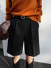 Women's Regular Fit Thickened Woolen Solid Color Casual Bermuda Pants for Fall Winter in Black Khaki