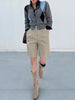 Women's Regular Fit Thickened Woolen Solid Color Casual Bermuda Pants for Fall Winter in Black Khaki
