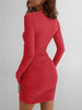 Women's Bodycon Mini Dress, Round Neck, Long Sleeves and Ruched Waist