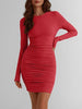 Women's Bodycon Mini Dress, Round Neck, Long Sleeves and Ruched Waist