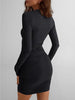 Women's Bodycon Mini Dress, Round Neck, Long Sleeves and Ruched Waist