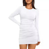 Women's Bodycon Mini Dress, Round Neck, Long Sleeves and Ruched Waist