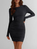 Women's Bodycon Mini Dress, Round Neck, Long Sleeves and Ruched Waist