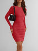 Women's Bodycon Mini Dress, Round Neck, Long Sleeves and Ruched Waist