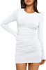 Women's Bodycon Mini Dress, Round Neck, Long Sleeves and Ruched Waist