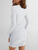 Women's Bodycon Mini Dress, Round Neck, Long Sleeves and Ruched Waist