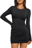 Women's Bodycon Mini Dress, Round Neck, Long Sleeves and Ruched Waist