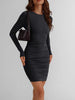 Women's Bodycon Mini Dress, Round Neck, Long Sleeves and Ruched Waist
