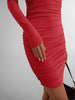 Women's Bodycon Mini Dress, Round Neck, Long Sleeves and Ruched Waist