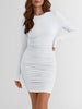 Women's Bodycon Mini Dress, Round Neck, Long Sleeves and Ruched Waist