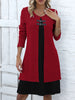 Women's Sweater Dress, Contrast Panels, Decorative Buttons and Layered Look