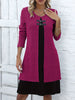 Women's Sweater Dress, Contrast Panels, Decorative Buttons and Layered Look
