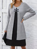 Women's Sweater Dress, Contrast Panels, Decorative Buttons and Layered Look