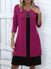 Women's Sweater Dress, Contrast Panels, Decorative Buttons and Layered Look