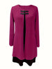 Women's Sweater Dress, Contrast Panels, Decorative Buttons and Layered Look