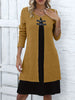 Women's Sweater Dress, Contrast Panels, Decorative Buttons and Layered Look