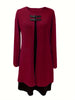 Women's Sweater Dress, Contrast Panels, Decorative Buttons and Layered Look