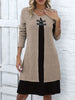 Women's Sweater Dress, Contrast Panels, Decorative Buttons and Layered Look