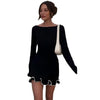 Women's Mini Dress, Crew Neck, Long Sleeves and Ruffle Hem