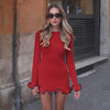 Women's Mini Dress, Crew Neck, Long Sleeves and Ruffle Hem