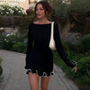 Women's Mini Dress, Crew Neck, Long Sleeves and Ruffle Hem