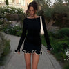 Women's Mini Dress, Crew Neck, Long Sleeves and Ruffle Hem