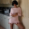Women's Mini Dress, Crew Neck, Long Sleeves and Ruffle Hem