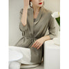 Women's Slim Fit Polyester Solid Color Suit Collar Long Sleeve Tie-Up Office Blazer for Autumn in Elegant French Style
