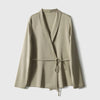 Women's Slim Fit Polyester Solid Color Suit Collar Long Sleeve Tie-Up Office Blazer for Autumn in Elegant French Style