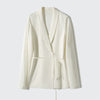 Women's Slim Fit Polyester Solid Color Suit Collar Long Sleeve Tie-Up Office Blazer for Autumn in Elegant French Style